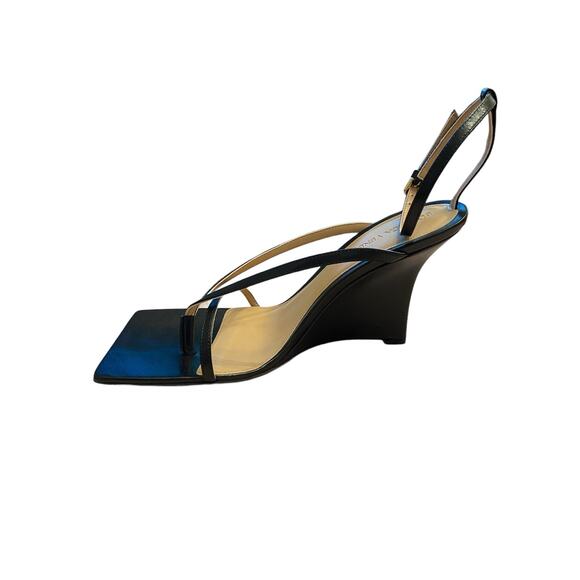 Bottega Veneta Leather Stretch Wedge Sandals Ankle Strap Square Toe 35.5/ US 5.5 - Picture 7 of 14